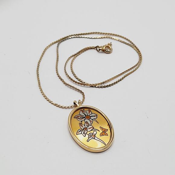 Vintage Reed & Barton Damascene July Larkspur Pendant Necklace Birth Flower - Picture 9 of 10